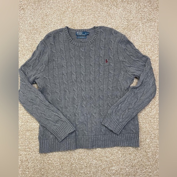 Ralph Lauren Charcoal Cable Knit Crewneck Sweater - Picture 1 of 9